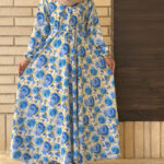 پیراهن نخی کلوش طرح گلدار