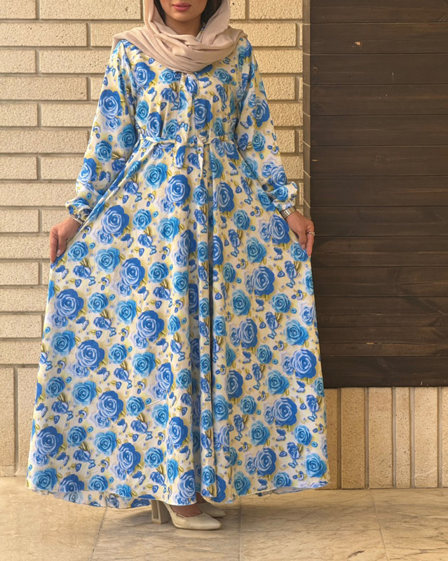 پیراهن نخی کلوش طرح گلدار